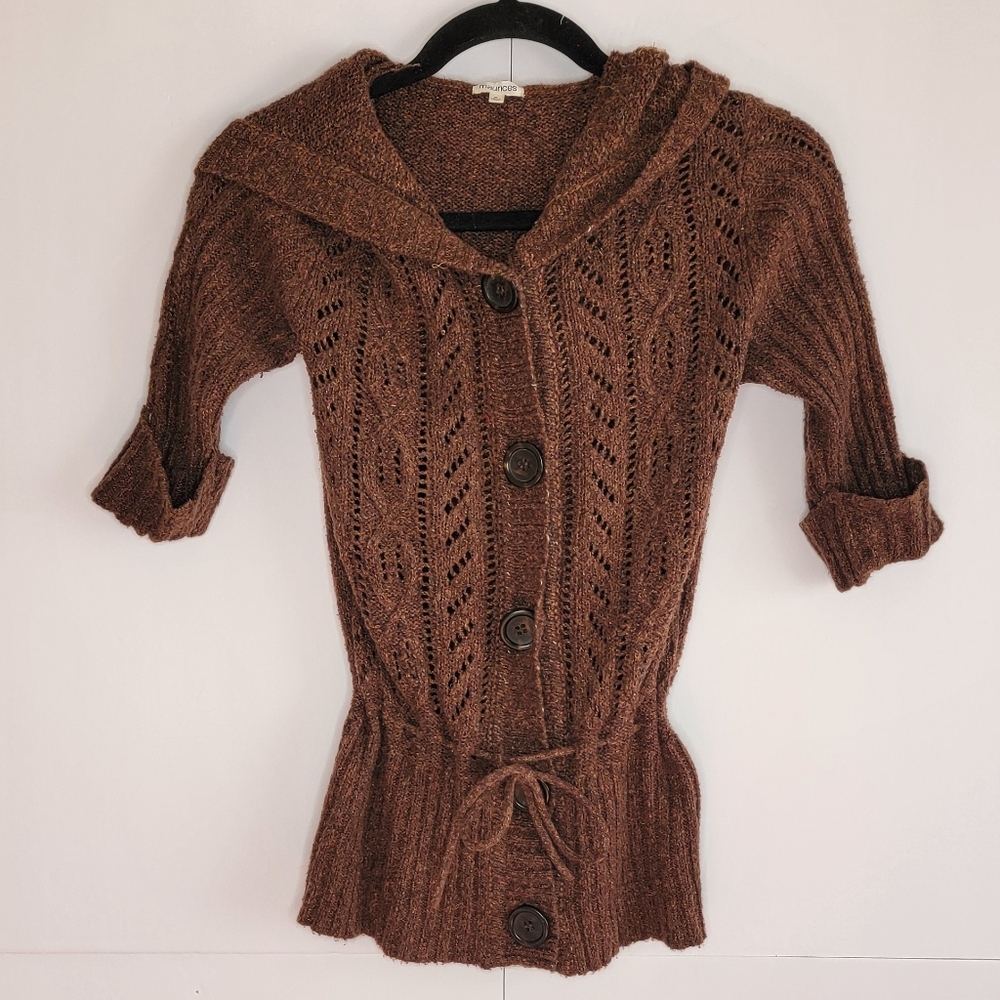 Maurices Brown Knit Hooded Cardigan Sweater Button Front Size M - Picture 1 of 11